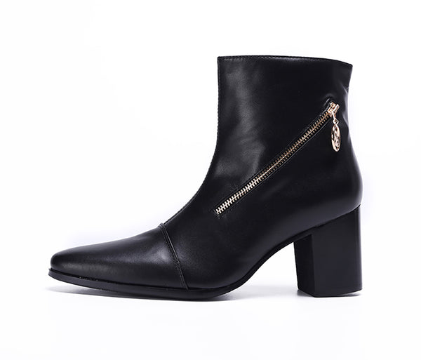 Santimon Men's Leather Western Boots Zipper Pointed Toe