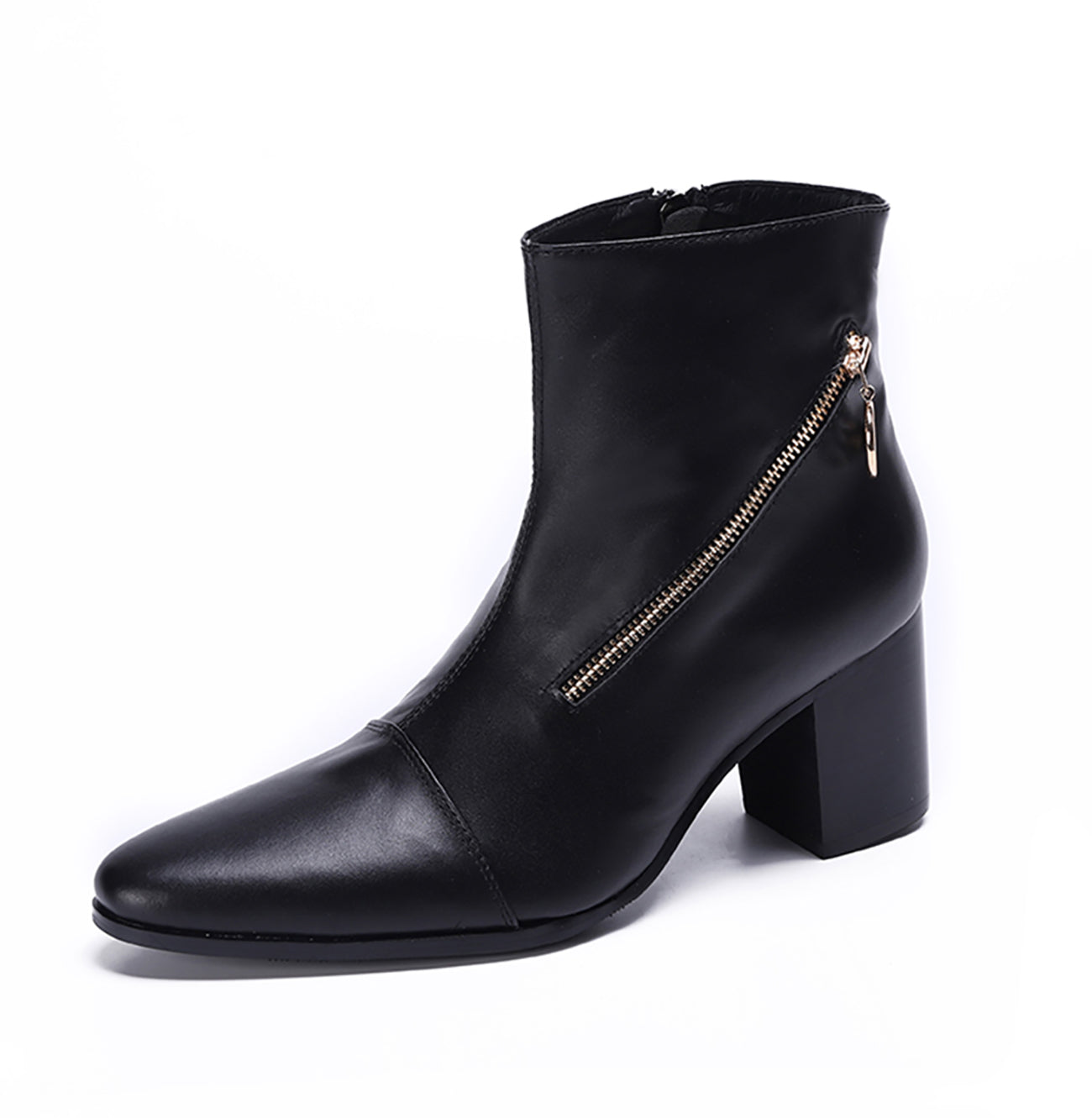 santimon Men's Leather Western Boots Zipper Pointed Toe