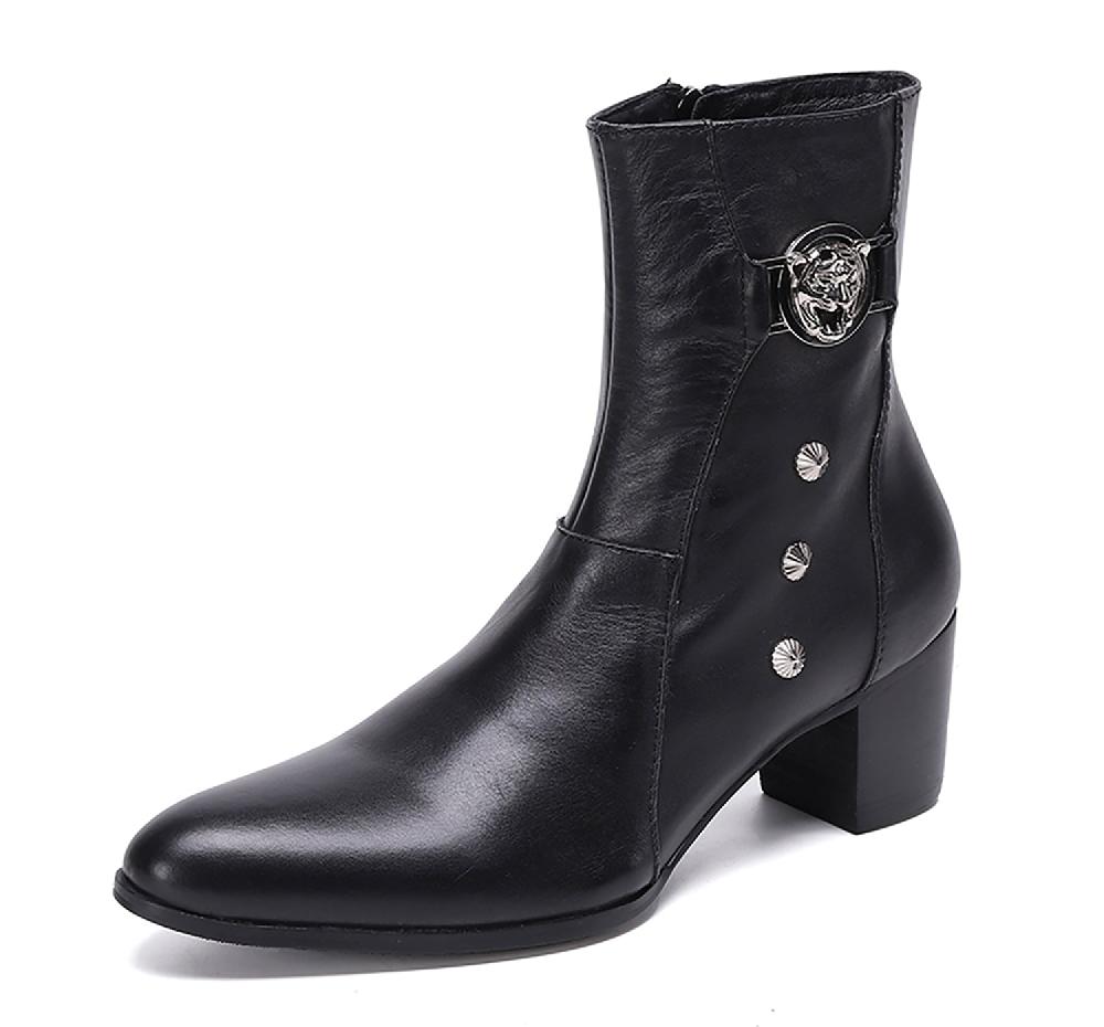 santimon Men's Leather Zipper Mid-Calf Western Boots