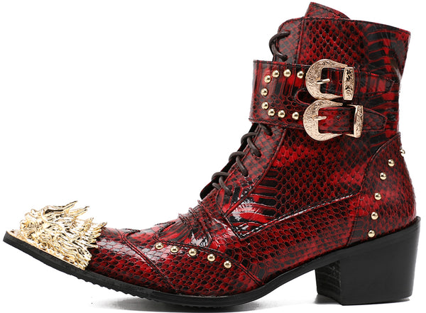 Santimon Men's Lion Western Boots Hight-Top Lace-Up