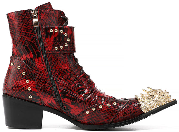 Santimon Men's Lion Western Boots Hight-Top Lace-Up