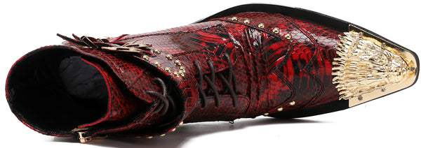 Santimon Men's Lion Western Boots Hight-Top Lace-Up