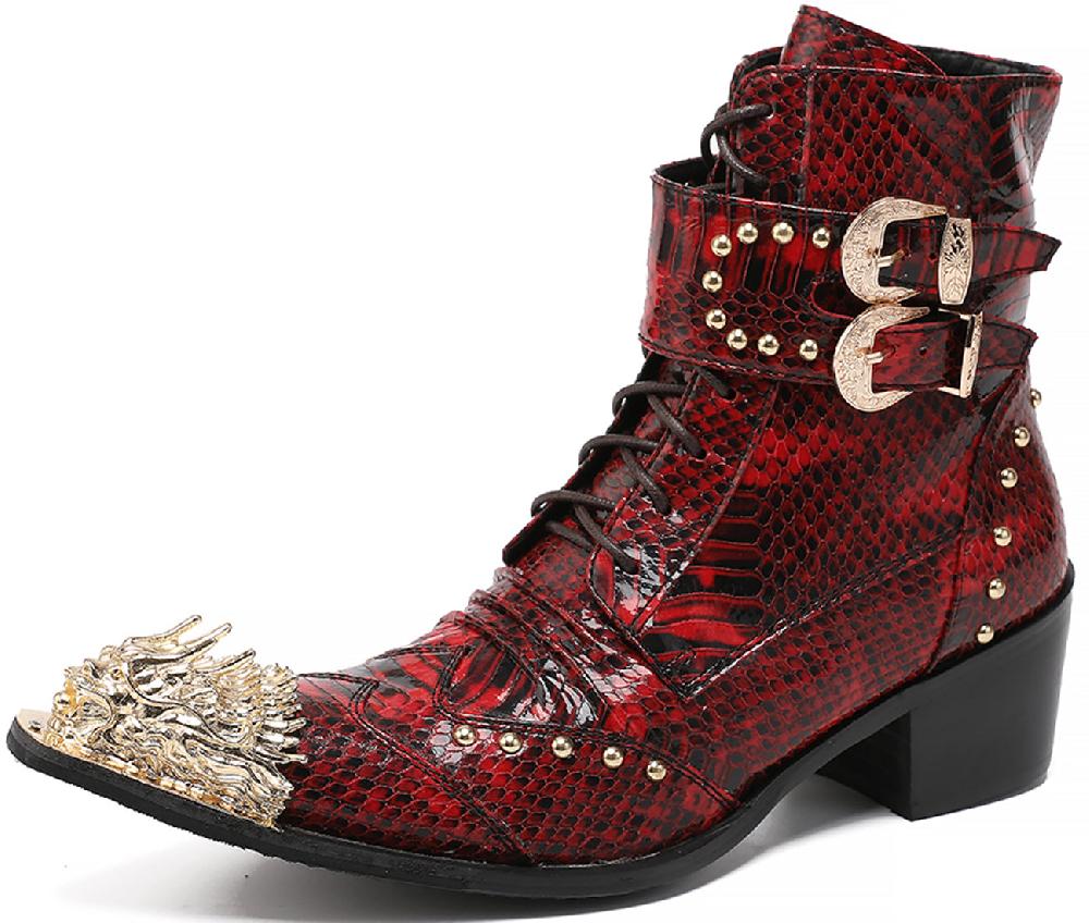 santimon Men's Lion Western Boots Hight-Top Lace-Up