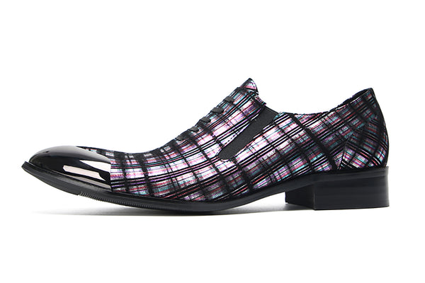 Santimon Men's Metal Pointed Toe Stripes Western Loafers