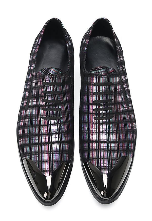 Santimon Men's Metal Pointed Toe Stripes Western Loafers