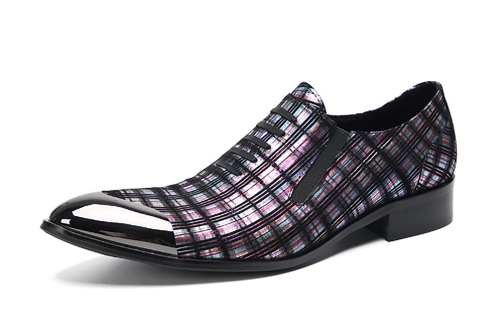 santimon Men's Metal Pointed Toe Stripes Western Loafers