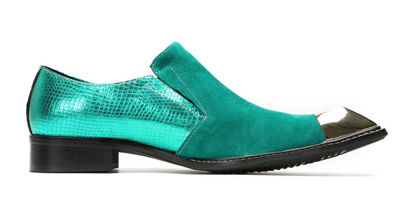 Santimon Men's Metal-Square Toe Beaded Suede Western Loafers