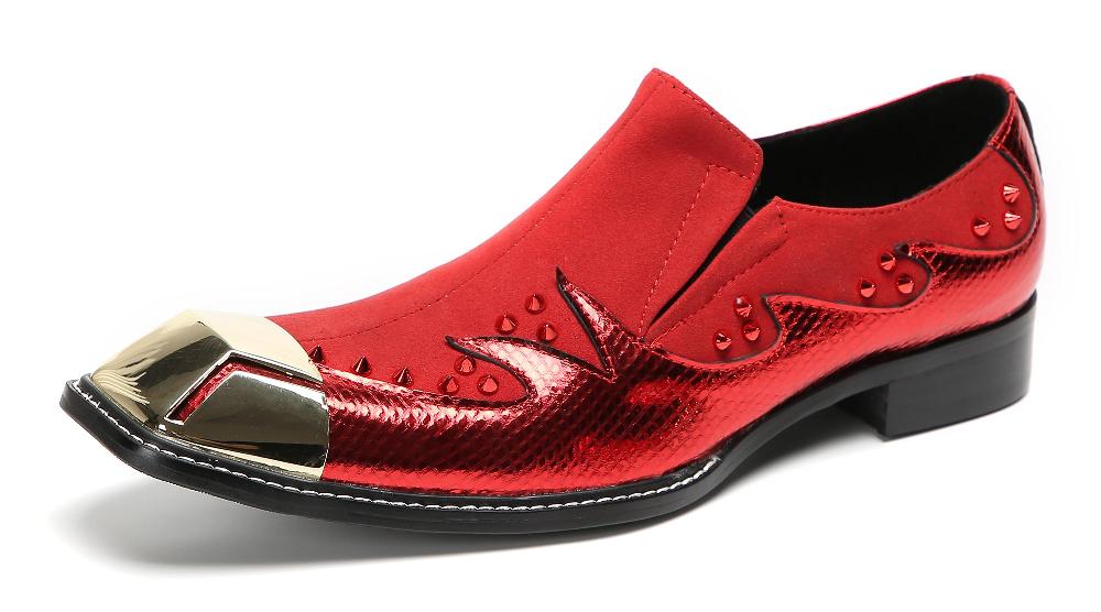 santimon Men's Metal-Square Toe Beaded Suede Western Loafers