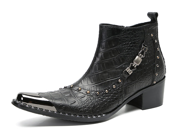 Santimon Men's Metal-Square Toe Beaded Western Boots