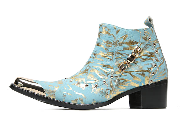 Santimon Men's Metal-Square Toe Beaded Western Boots