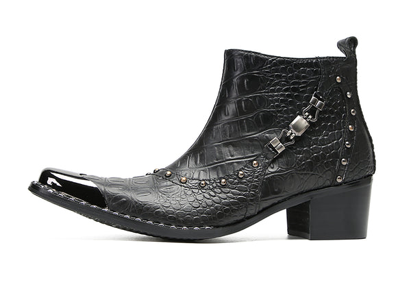 Santimon Men's Metal-Square Toe Beaded Western Boots