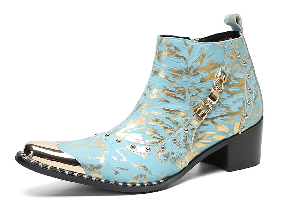 santimon Men's Metal-Square Toe Beaded Western Boots