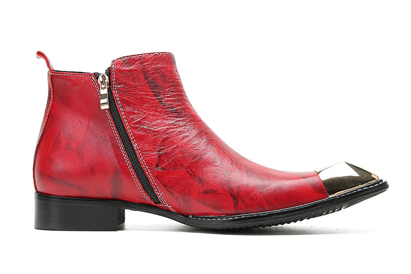 Santimon Men's Metal Square Toe Beads Zipper Western Boots