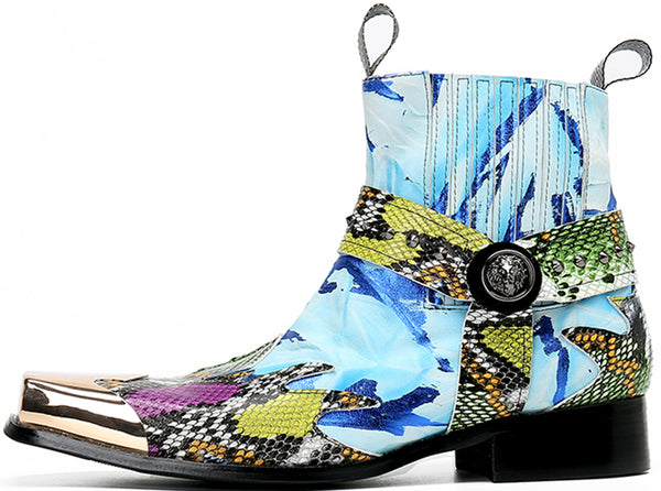 Santimon Men's Metal Square Toe Buckle Western Boots