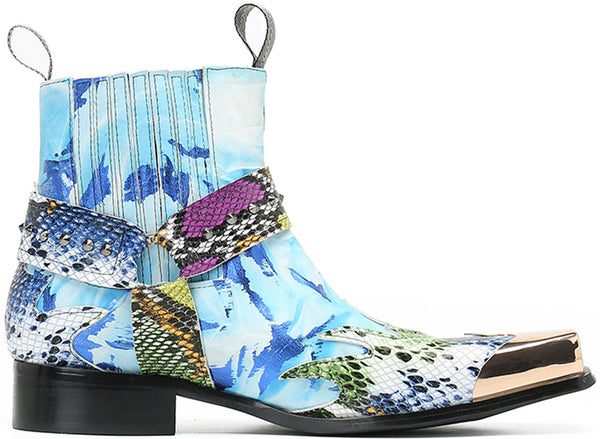 Santimon Men's Metal Square Toe Buckle Western Boots