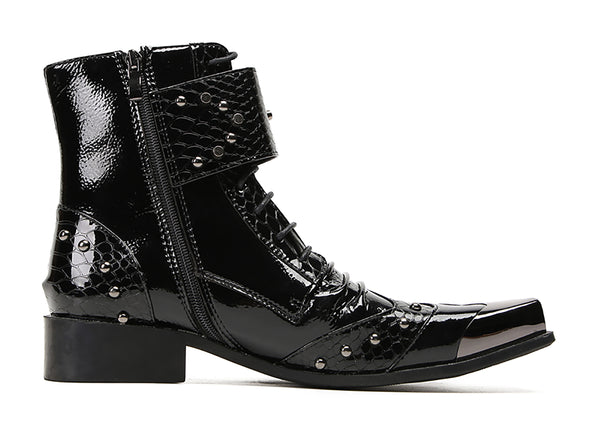 Santimon Men's Metal Square-Toe Buckle Western Western Boots