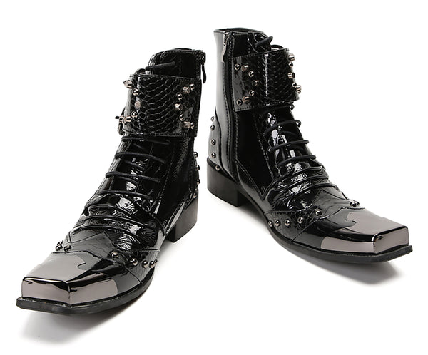 Santimon Men's Metal Square-Toe Buckle Western Western Boots