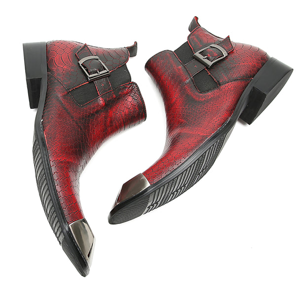 Santimon Men's Metal Square Toe Buckles Chelsea Western Boots