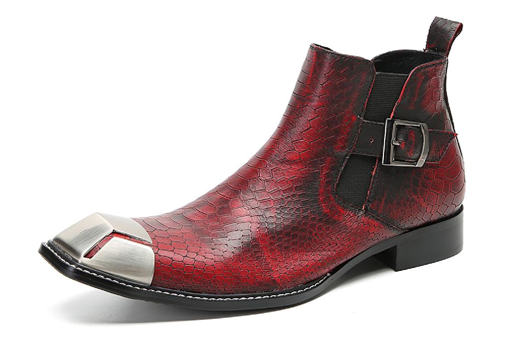 santimon Men's Metal Square Toe Buckles Chelsea Western Boots