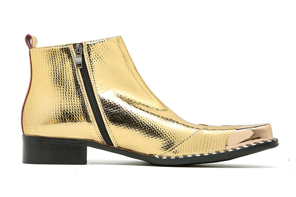 Santimon Men's Metal Square Toe Buckles Western Boots