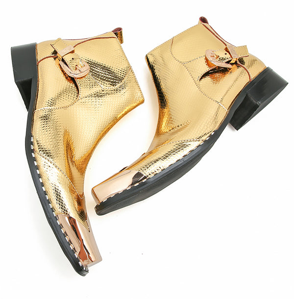 Santimon Men's Metal Square Toe Buckles Western Boots