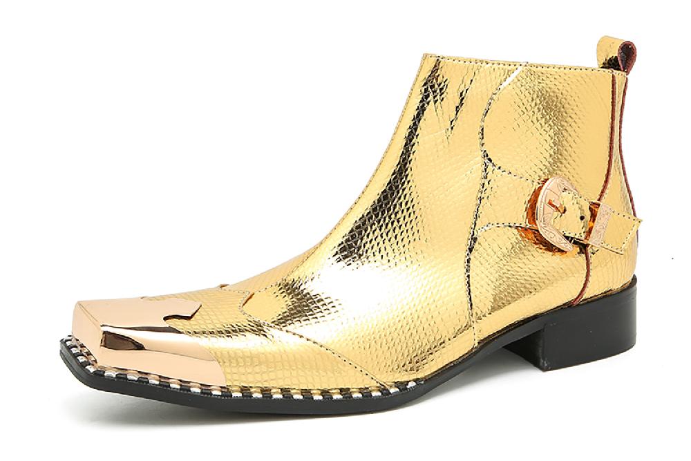 santimon Men's Metal Square Toe Buckles Western Boots