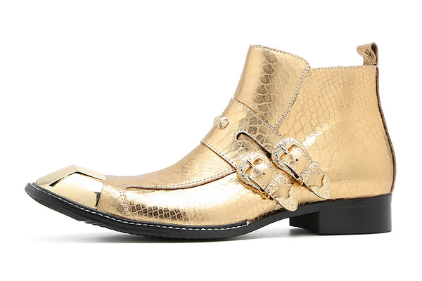 Santimon Men's Metal Square Toe Double Buckles Western Boots