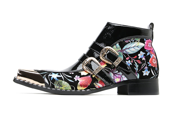 Santimon Men's Metal-Square Toe Double Buttons Western Boots