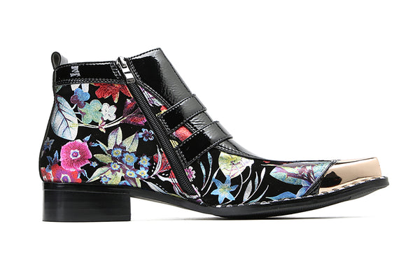 Santimon Men's Metal-Square Toe Double Buttons Western Boots