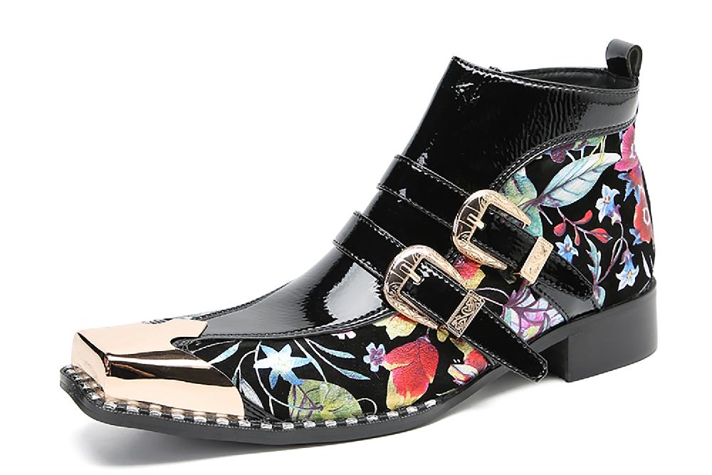 santimon Men's Metal-Square Toe Double Buttons Western Boots