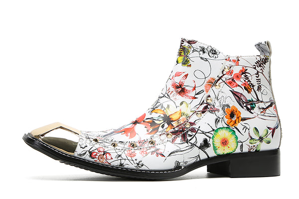 Santimon Men's Metal Square Toe Graffiti Western Boots