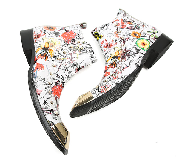 Santimon Men's Metal Square Toe Graffiti Western Boots