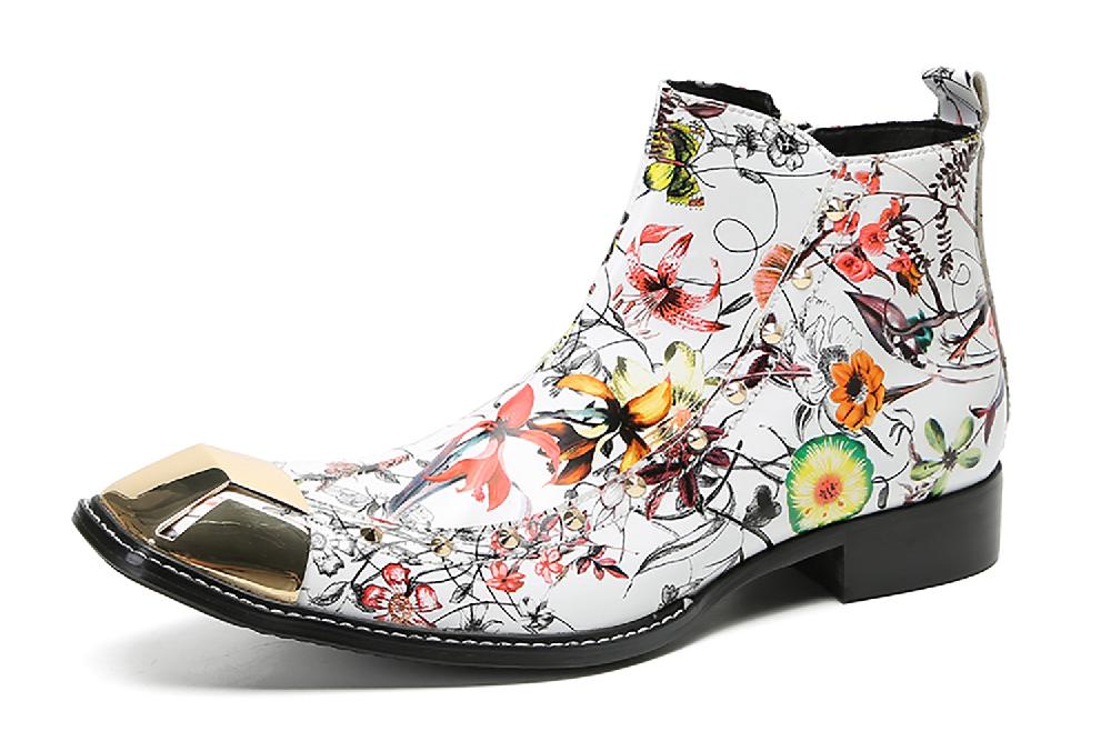 santimon Men's Metal Square Toe Graffiti Western Boots