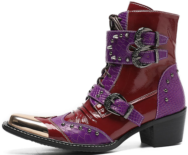 Santimon Men's Metal Square Toe High Top Western Boots