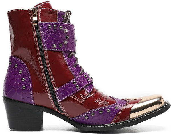 Santimon Men's Metal Square Toe High Top Western Boots