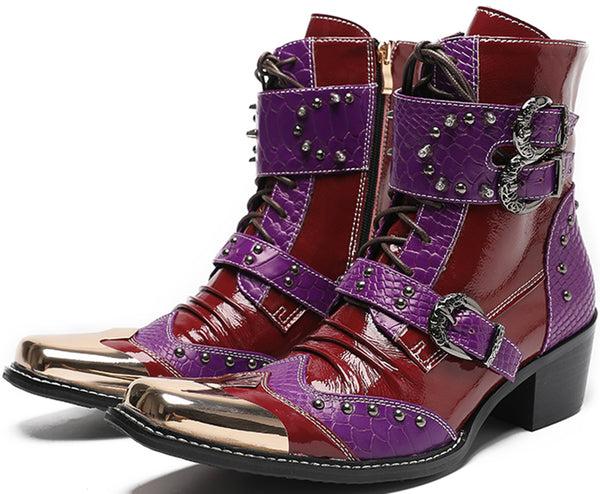 Santimon Men's Metal Square Toe High Top Western Boots