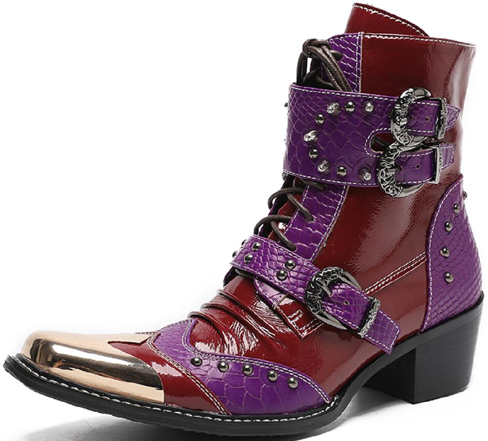 santimon Men's Metal Square Toe High Top Western Boots