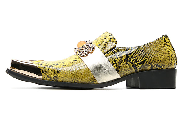 Santimon Men's Metal-Square Toe Sparkling Topaz Western Loafers