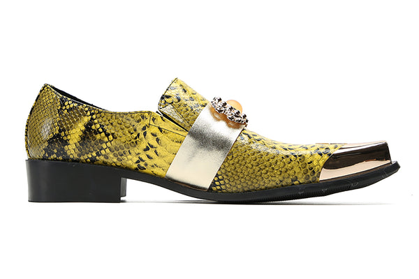 Santimon Men's Metal-Square Toe Sparkling Topaz Western Loafers