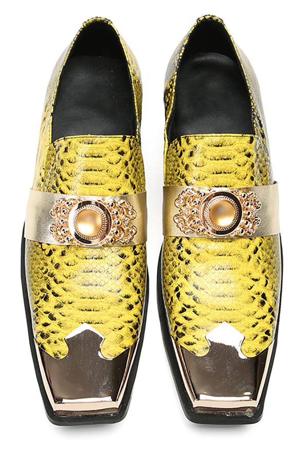 Santimon Men's Metal-Square Toe Sparkling Topaz Western Loafers