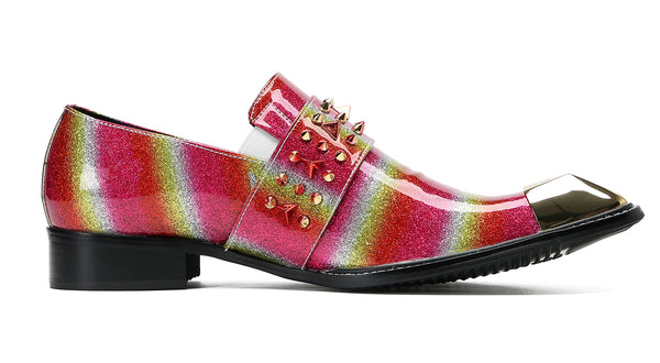 Santimon Men's Metal-Square Toe Western Buckle Loafers