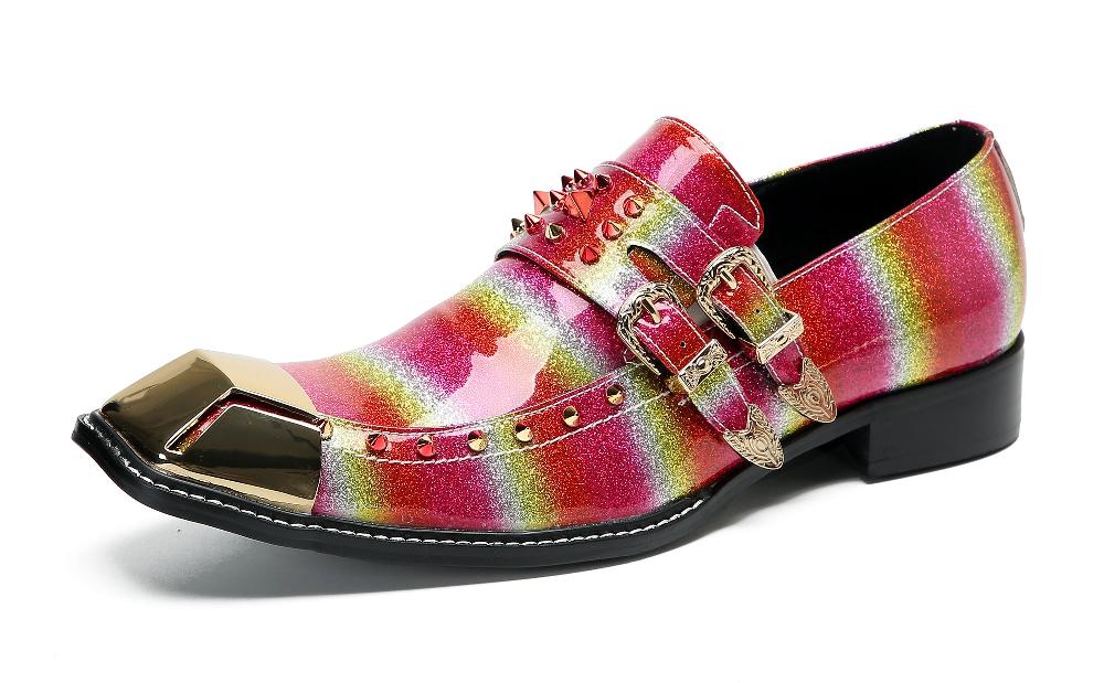 santimon Men's Metal-Square Toe Western Buckle Loafers