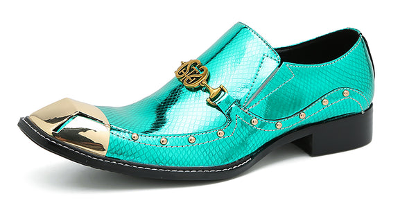 Santimon Men's Metal-Square Toe Western Horsebit Loafers