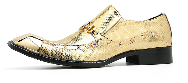 Santimon Men's Metal-Square Toe Western Horsebit Loafers