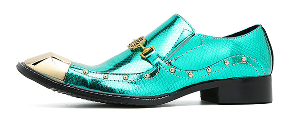 Santimon Men's Metal-Square Toe Western Horsebit Loafers