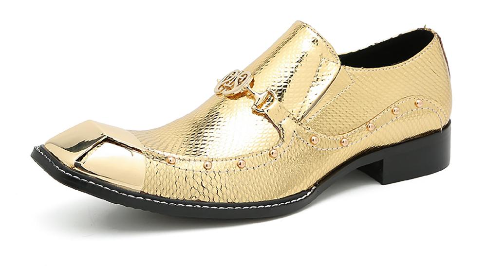 santimon Men's Metal-Square Toe Western Horsebit Loafers