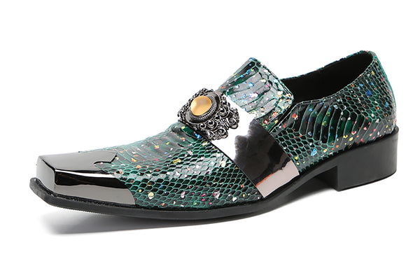 Santimon Men's Metal-Square Toe Western Penny Loafers