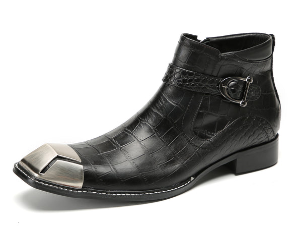 Santimon Men's Metal-Square Toe Zipper Buckle Western Boots