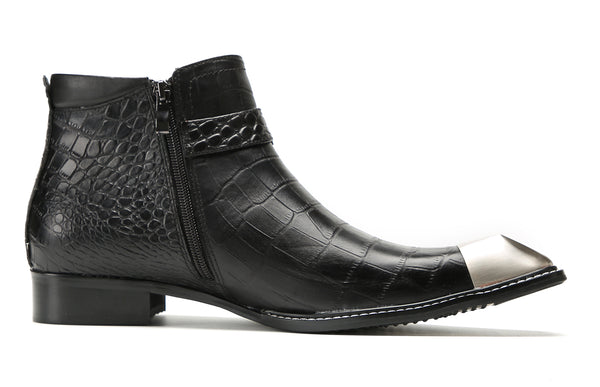 Santimon Men's Metal-Square Toe Zipper Buckle Western Boots