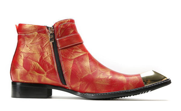 Santimon Men's Metal-Square Toe Zipper Buckle Western Boots